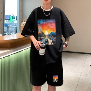 ！2025夏季新款男士华夫格短袖套装潮流学生一套HTZ93P50图片