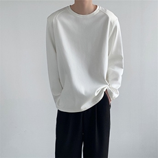 现货轮廓形垫肩设计感圆领长袖T恤男宽松打底衫HT26-P40，男装T恤，星座1501-3