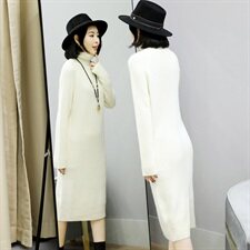 连衣裙纯色时尚宽松舒适纯色高领2020年冬季长袖长裙，女装连衣裙，安之芮娜