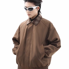 J643-P65高级感格子外套男款假两件夹克立体口袋男装上衣，男装夹克，电商B323A