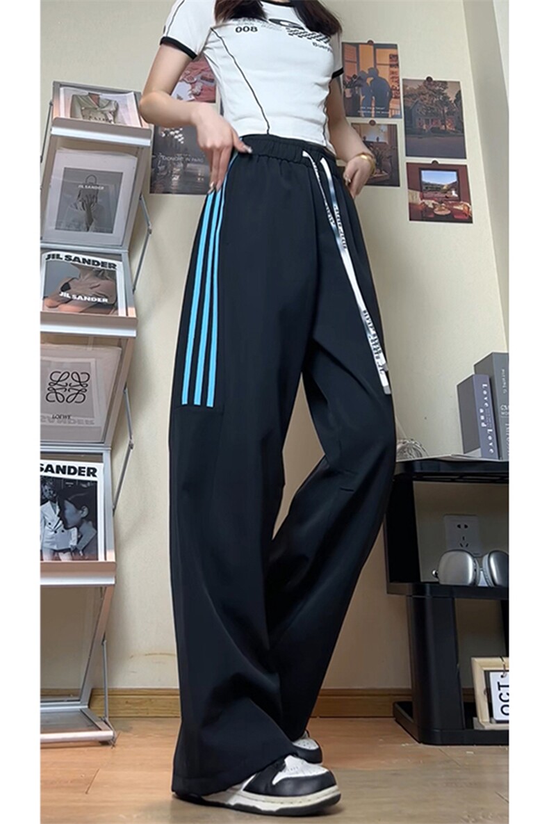 条纹撞色大码三条杠运动裤直筒长裤休闲裤K8592-P30【特价】,女装休闲裤,电商A007