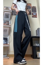 条纹撞色大码三条杠运动裤直筒长裤休闲裤K8592-P30【特价】，女装休闲裤，电商A007