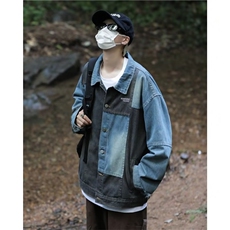 春秋新款日系复古潮牌牛仔夹克男设计感休闲宽松做旧水洗翻领外套，男装夹克，星座716-2