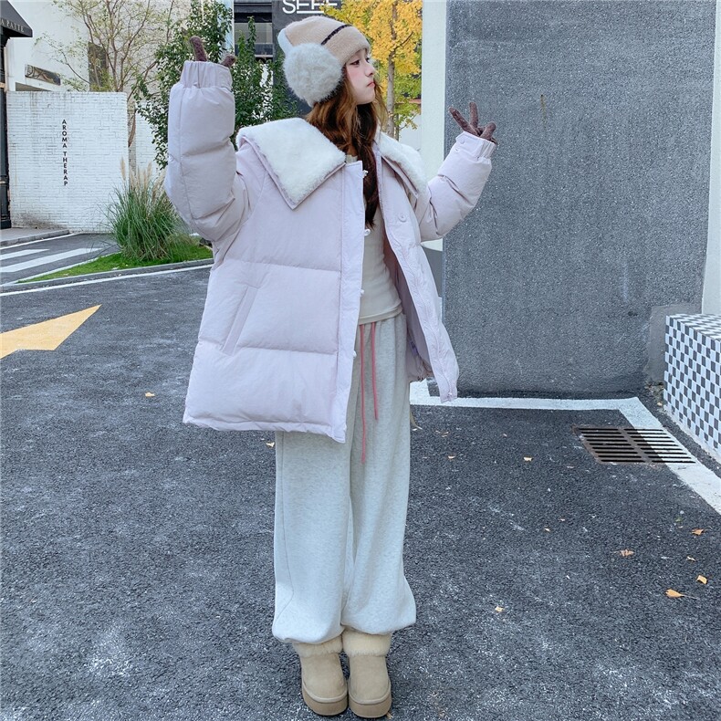 现货！2025冬毛领拼接淡紫色90绒羽绒服2C056-7103-P315控478,女装羽绒服,2C056