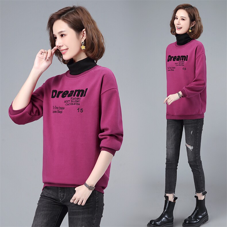 长期现货，冬季新款圆领套头长袖时髦加绒刺绣卫衣，女装卫衣/绒衫，涵誉