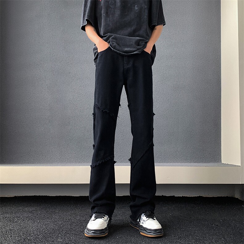 1506-1/KK9641/P43高街男春夏黑色修身牛仔裤男款毛边直筒裤子男,男装牛仔裤,星座1506-1