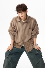 格子衬衫春松弛感老钱风衬衣宽松上衣外套男女C61311-TP4588，男装衬衫，电商A102