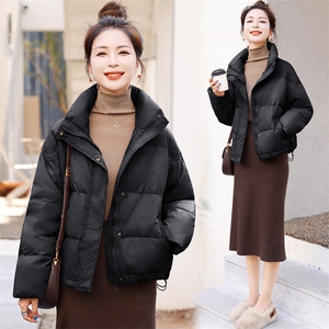 短款羽绒服女冬季2025新款休闲百搭立领面包服宽松显瘦白鸭绒外套图片