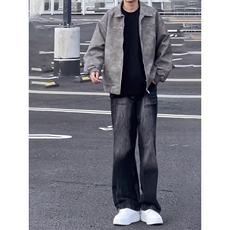 黑色闪电竹节纹牛仔裤男款春秋款工装裤子美式显腿长直筒微喇裤，男装牛仔裤，四季星座505
