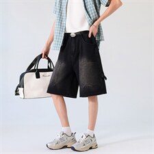 新款美式工装牛仔裤夏季宽松中裤水洗休闲中裤XZ201-K509P45，男装牛仔裤，星座201