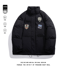 白鸭绒白底22冬季潮牌印花加厚立领棉衣YR189P195控258，男装羽绒服，电商A247-1