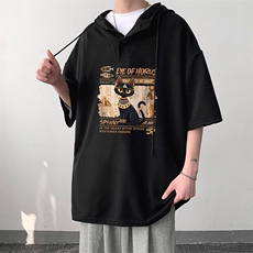 LD5429-P45连帽短袖t恤男大码胖子带帽五分袖中袖，男装T恤，电商A040
