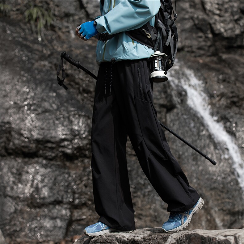 灰色登山裤男款春秋季2025新款美式高街弯刀褶皱设计感阔腿休闲裤,男装休闲裤,电商B315