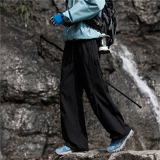 灰色登山裤男款春秋季2025新款美式高街弯刀褶皱设计感阔腿休闲裤，男装休闲裤，电商B315