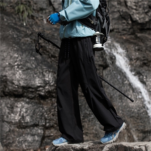 灰色登山裤男款春秋季2025新款美式高街弯刀褶皱设计感阔腿休闲裤图片