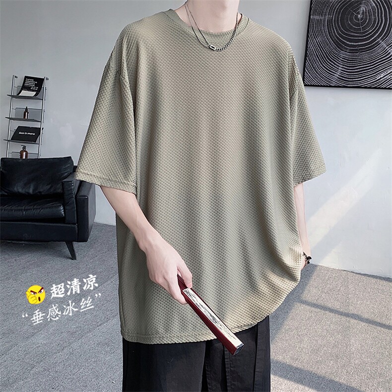 冰丝T恤 X5505-TP25 控价48 2024夏季港风外景大码纯色透气短袖男图片