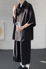 TZ778-特P55控98夏季冰丝七分裤短袖衬衫大码T恤套装，男装牛仔裤，电商A059