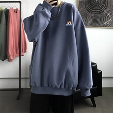 W37狗头印花圆领秋新卫衣外套大码宽松男女学生外衣纯色新情侣潮，女装短外套，星座115A-3