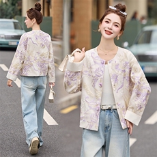 2025春夏季新款紫色重工刺绣提花蕾丝防晒衣新中式国风短款外套女，女装短外套，伊仟回