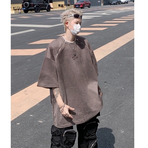 双拉链短袖T恤男装 美式复古高街休闲百搭上衣XZ514-2-202437-P48图片