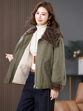 冬季加绒派克服棉衣女2025新款小个子针织连帽休闲工装棉衣外套，女装棉衣/棉服，江忆布依