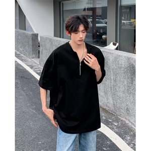 cleanfit半拉链设计感垫肩短袖高街美式重磅T恤痞帅小众DT06-P20图片