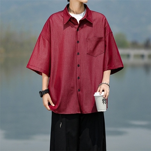 8XL-M冰丝牛仔短袖衬衫男款夏季薄款宽松慵懒衬衣外套DC28006P60
