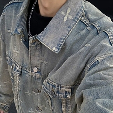 F666P78街头痞帅做旧水洗牛仔夹克男士潮牌日系复古宽松休，男装夹克，星座512-6