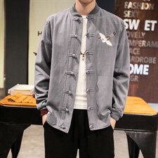 风唐装大码夹克开衫复古休闲盘扣仙鹤刺绣男外套JK606P90,男装夹克,钱塘788(原4013)