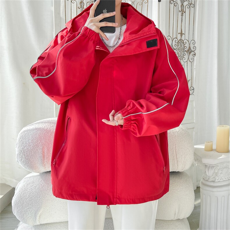 JK9009/P65春装新款现货防水冲锋衣夹克男个性条撞色宽松大码外套,男装夹克,电商A141