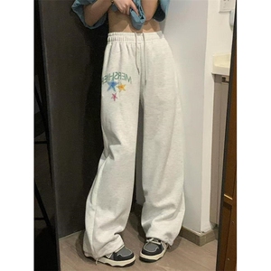 青少年潮印花休闲裤复古涂鸦星星休闲运动卫裤松紧日常KX66