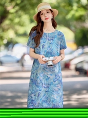 洋气减龄棉麻碎花连衣裙女夏2026新款宽松遮肚显瘦a字亚麻印花裙，女装连衣裙，倪叶myz