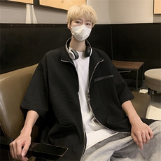 夏季短袖翻领衬衫男美式复古衬衣华夫格双拉链衬衫CS01270-P45，男装衬衫，星座308B-1