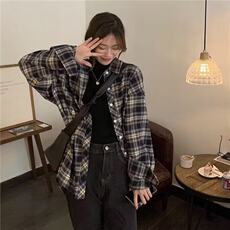 潮撞色格子衬衫男女款春秋季2025新款宽松休闲长袖百搭衬衣复古，男装衬衫，星座506A