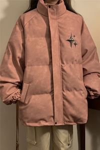 中性风PU皮复古做旧可拆卸四芒星胸针设计棉衣男MY77721P128控168图片