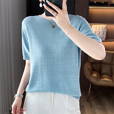 夏季精纺莱赛尔天丝针织短袖女圆领纯色百搭T恤宽松百搭打底上衣,女装针织衫/毛衣,总能电商供货,周边 夏季精纺莱赛尔天丝针织短袖女圆领纯色百搭T恤宽松百搭打底上衣,女装针织衫/毛衣,总能电商供货,周边