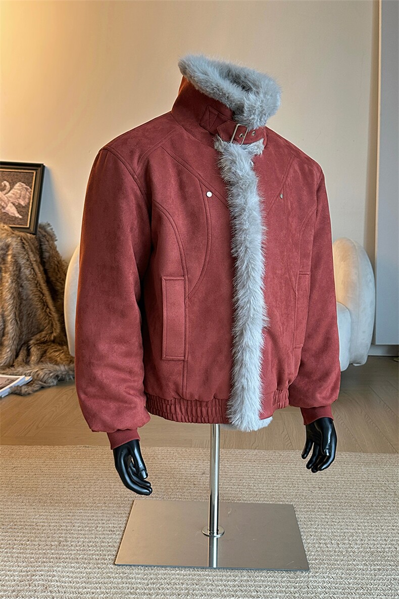 韩系氛围感做旧麂皮加厚棉服座山雕毛领外套5D1198-TP105178,男装棉衣,电商A102