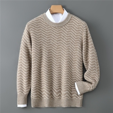 2025舒适百搭简约秋冬3D立体条纹针织衫，男装针织衫/毛衣，嘉日羊绒