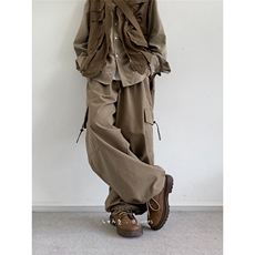 秋日系复古阔腿基础款工装长裤男女宽松束脚卡其色休闲裤子CA359，男装工装外套，星座516A