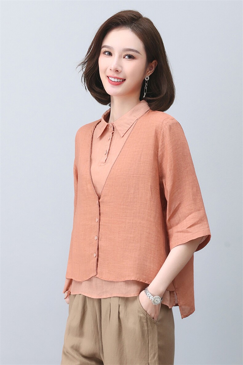 时尚休闲棉麻女2025夏季新款中年妈妈苎麻衬衫减龄亚麻,女装衬衫,忆绮罗