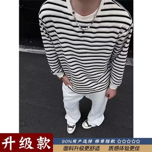 条纹衫全棉宽松黑白条纹T恤2025春秋长袖上衣百搭新款ins潮流简约图片