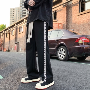 K3178-P48秋季港风华夫格中性男女情侣侧织带垂坠感拖地休闲卫裤图片