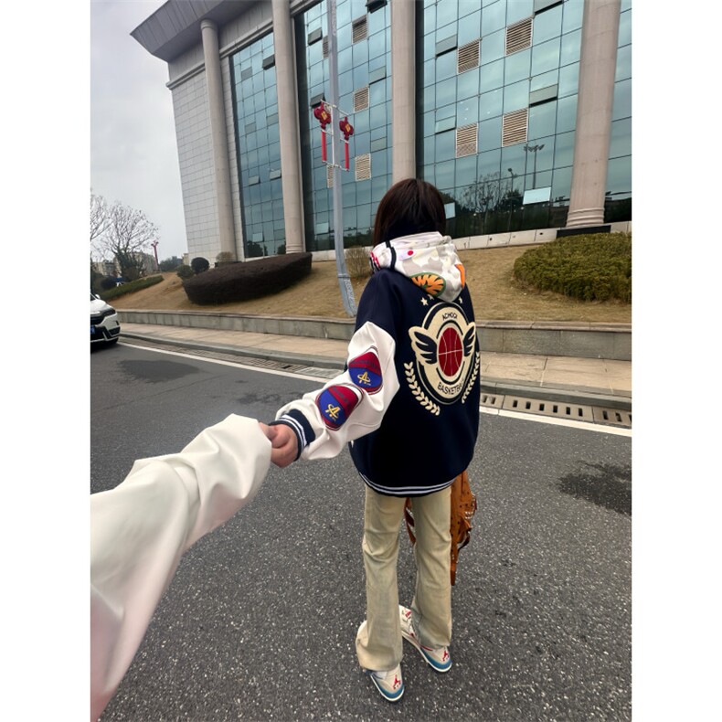 J9876-P68原版起版 大尺寸刺绣情侣棒球服外套薄款/夹棉图片