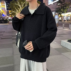 秋冬季纯色流行翻领针织衫韩版POLO衫青年休闲小V领打底衫毛衣，男装针织衫/毛衣，星座410-7