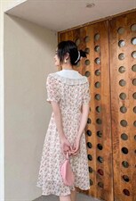 蕾丝木耳边碎花连衣裙，女装连衣裙，乔西儿