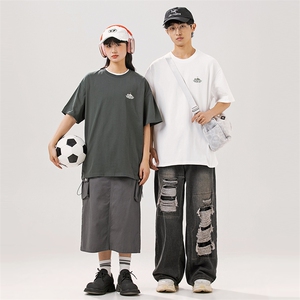 2024夏季新款男装日系潮牌纯棉印花圆领宽松短袖休闲T恤T898-F40图片