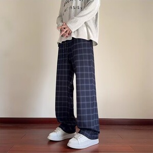 何以至此蓝色格子裤子男款夏季薄款微喇弯刀裤cleanfit运动休闲裤图片