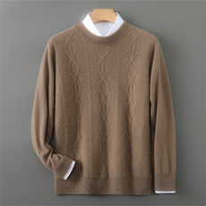 秋冬100%纯羊毛衫男士圆领绞花宽松商务休闲套头毛衣羊绒打底衫，男装羊毛衫，宇灿羊绒