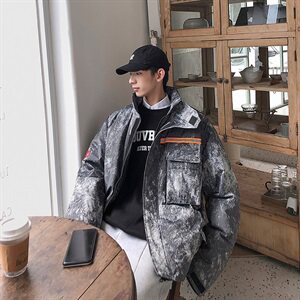 冬季加厚工装潮流迷彩立领羽绒服保暖常规男士外套宽松0963/图片