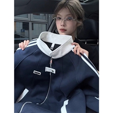 网图有货美式撞色运动加绒夹克男女三条杠开衫棒球服A986-P55，男装夹克，星座1505